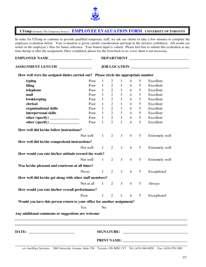 Free Employee Evaluation Forms Printable Free Printable