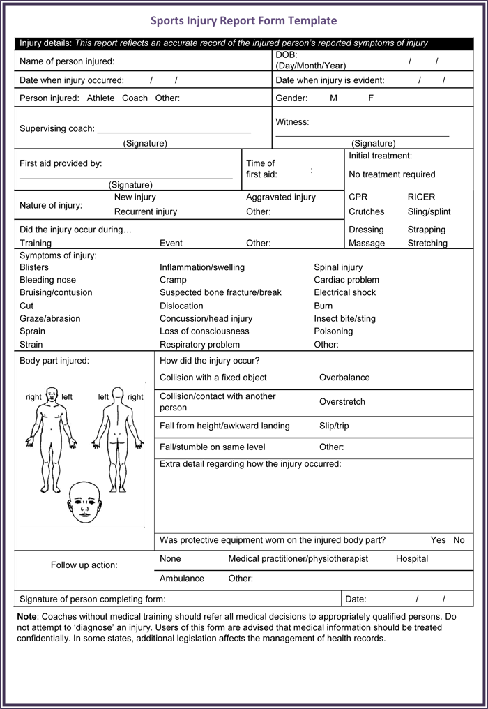 Free Printable Injury Form Templates Word PDF