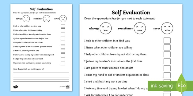 FREE Self Evaluation Sheet Activity Feedback Form