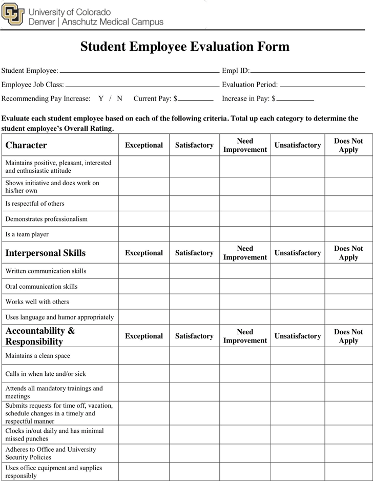 Free Student Employee Evaluation Form PDF 145KB 2 Page s 