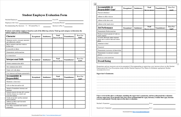 FREE Student Evaluation Forms Samples Evaluate Students