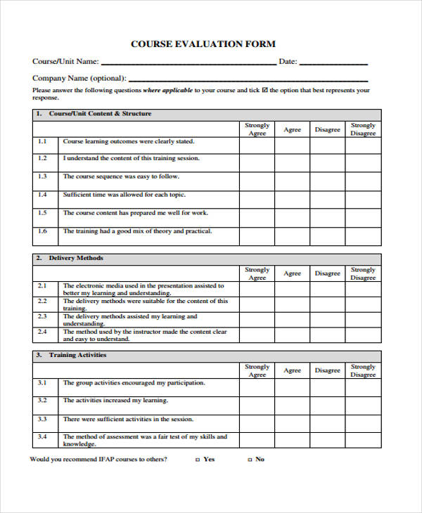 Free Training Course Evaluation Form Template PRINTABLE TEMPLATES