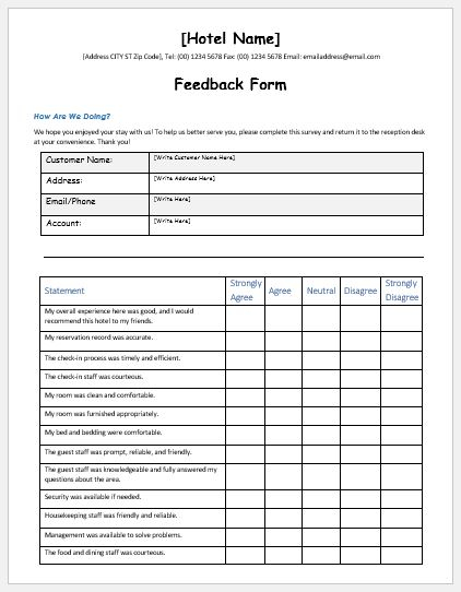 Hotel Services Feedback Form Template MS Word Word Excel Templates