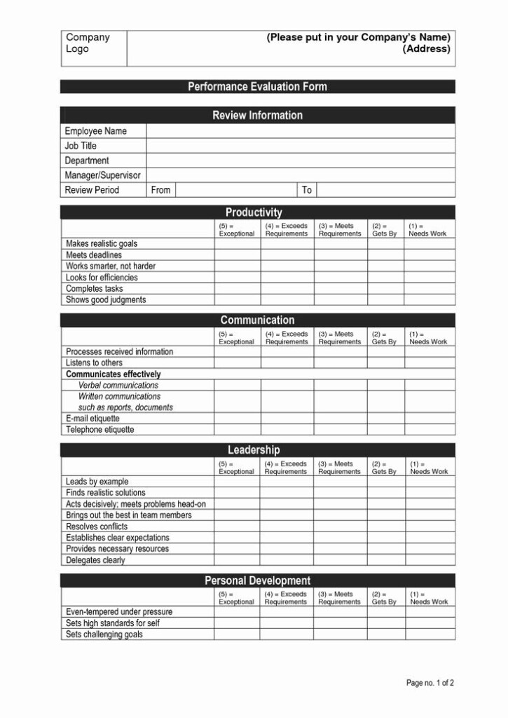 Image Result For Employee Performance Evaluation Form Free Download 