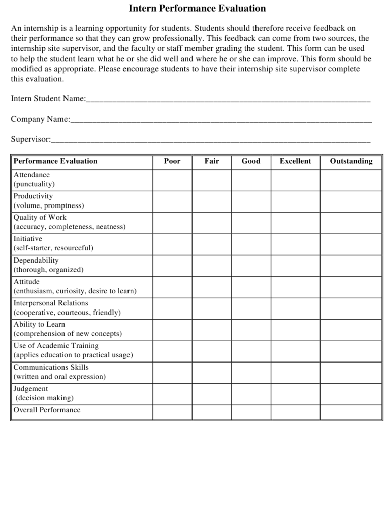 Evaluation Form For Students Behavior And Performance - EvaluationForm.net