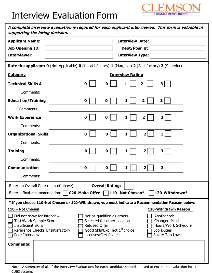 Interview Evaluation Form 9 Examples Format Pdf Examples