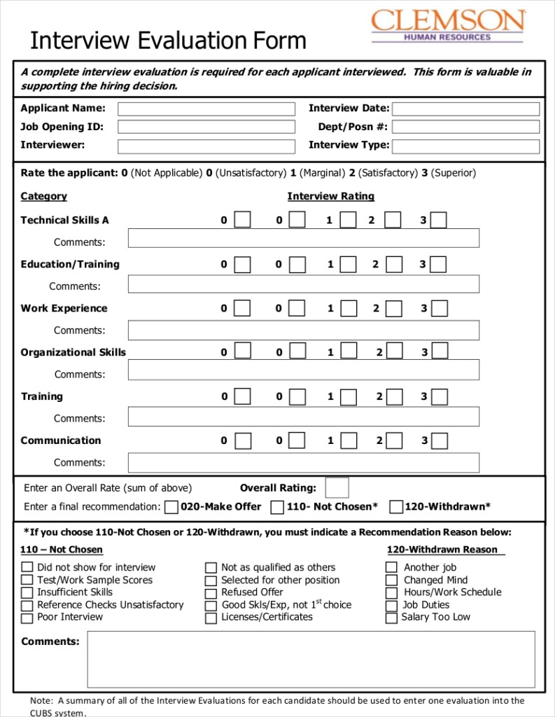 Interview Evaluation Form 9 Examples Format Pdf Examples