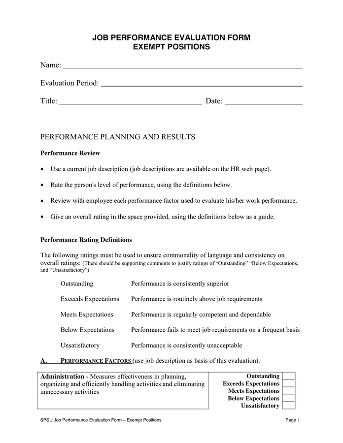 JOB PERFORMANCE EVALUATION FORM In Word And Pdf Formats