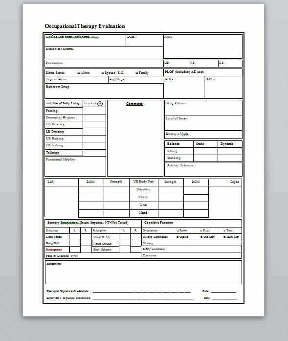 Occupational Therapy Evaluation Template Form Pediatric Occupational