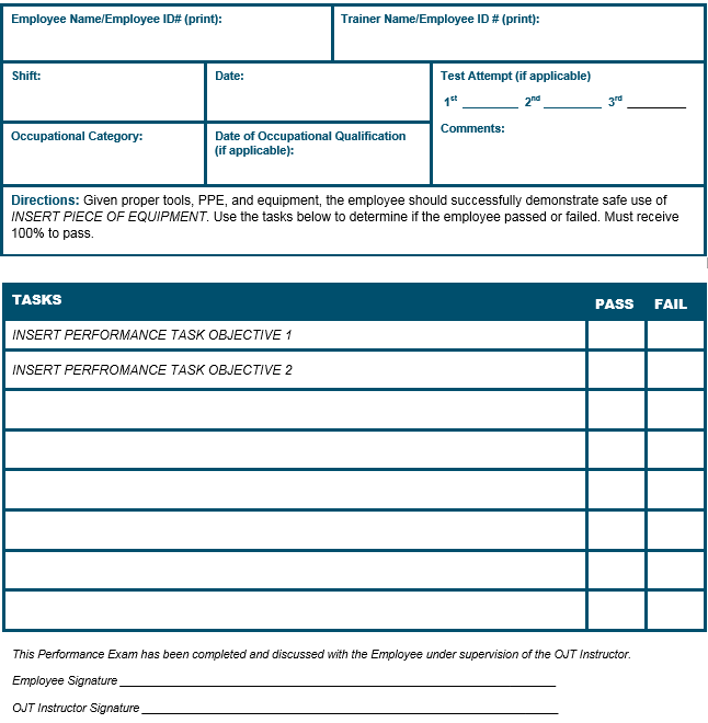 On the Job Training From A Checklist To A Performance Evaluation Form