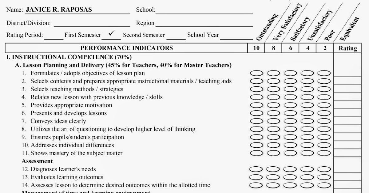 PAST Performance Appraisal For Teachers PAS Form B 2 PAST Form From