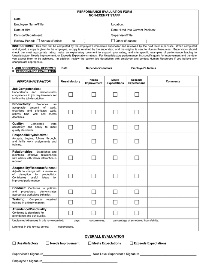 PERFORMANCE EVALUATION FORM In Word And Pdf Formats
