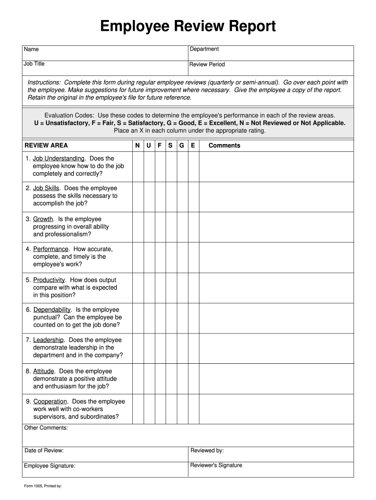 Performance Review Template Fill Online Printable Fillable Blank 