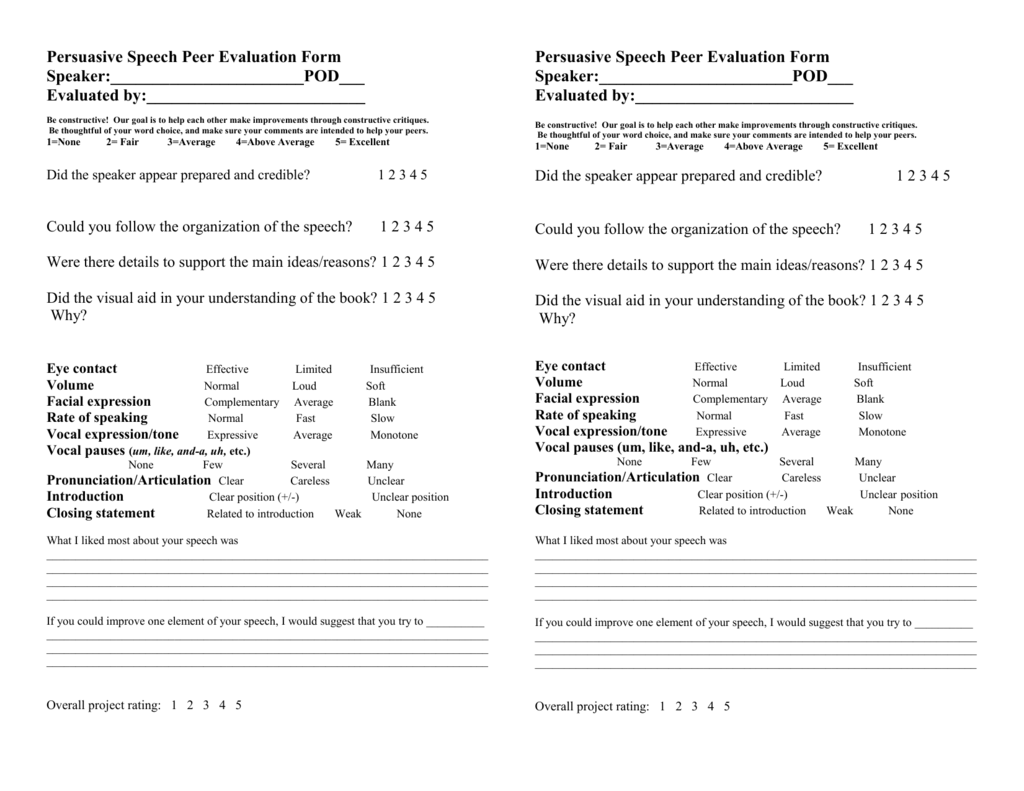 Persuasive Speech Evaluation Form