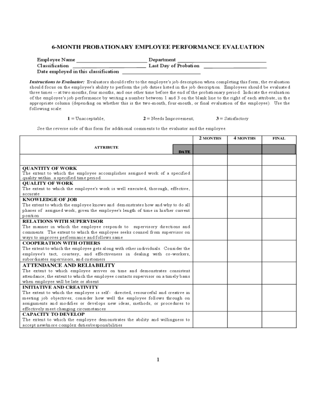 Probationary Employee Performance Evaluation Form Edit Fill Sign