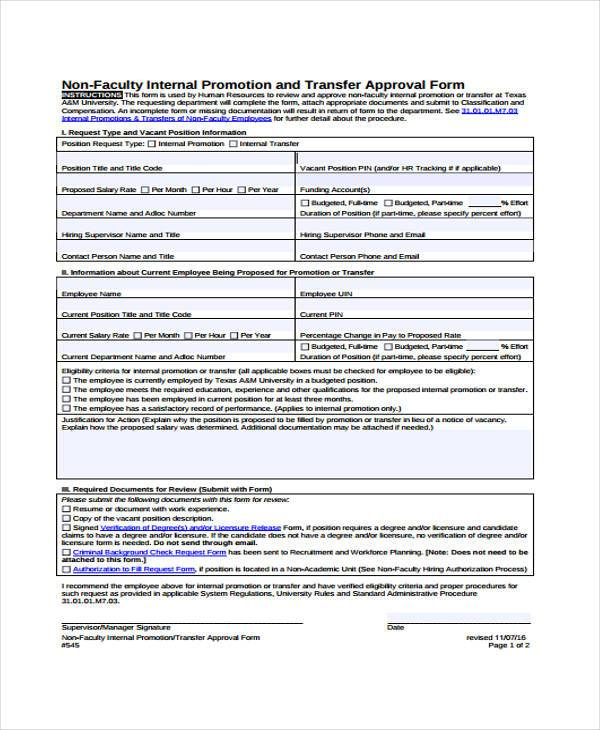 Promotion Evaluation Form Free 10 Sample Employee Promotion Forms In 