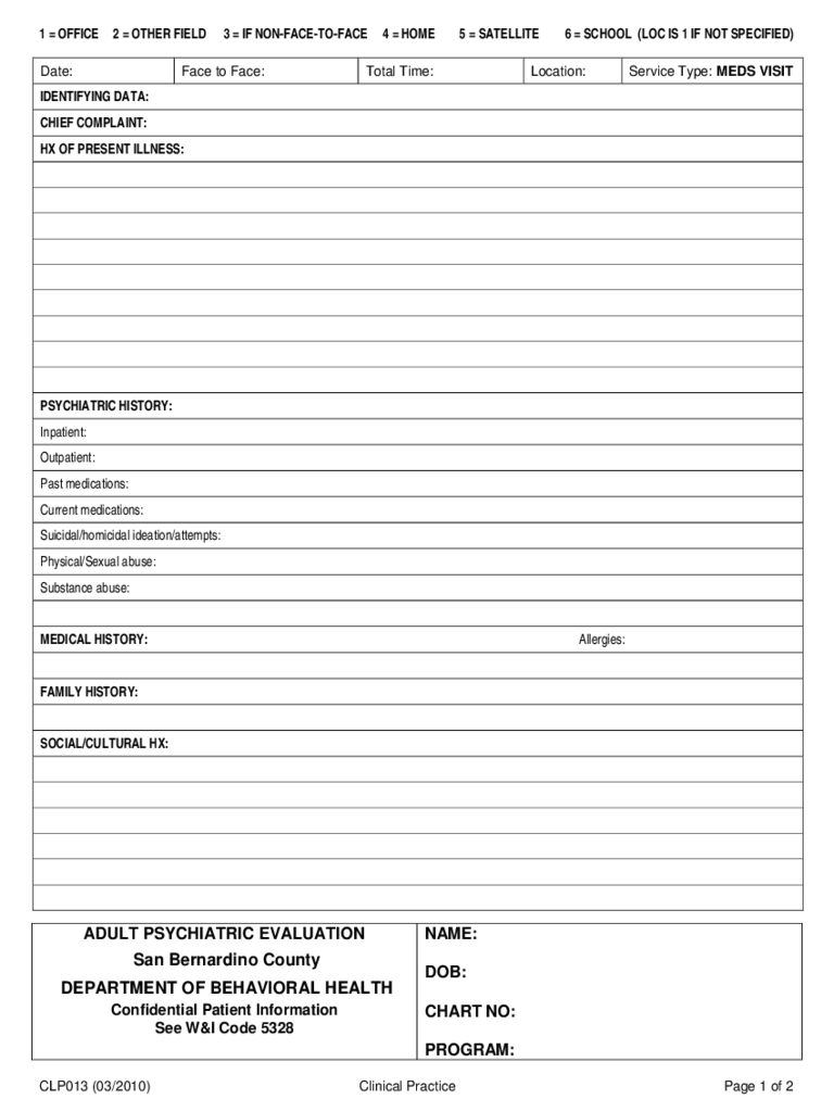 Psychiatric Evaluation Form 2 Free Templates In PDF Word Excel Download