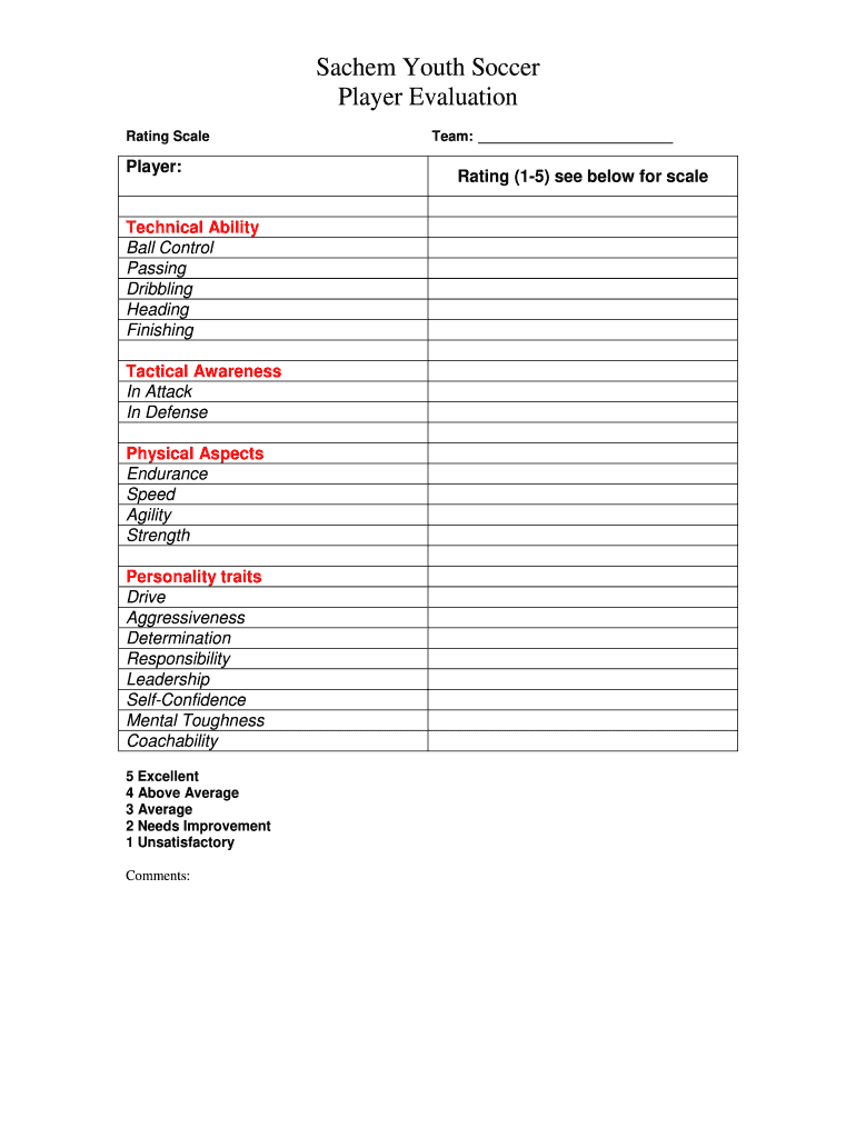Sachem Youth Soccer Player Evaluation Fill And Sign Printable