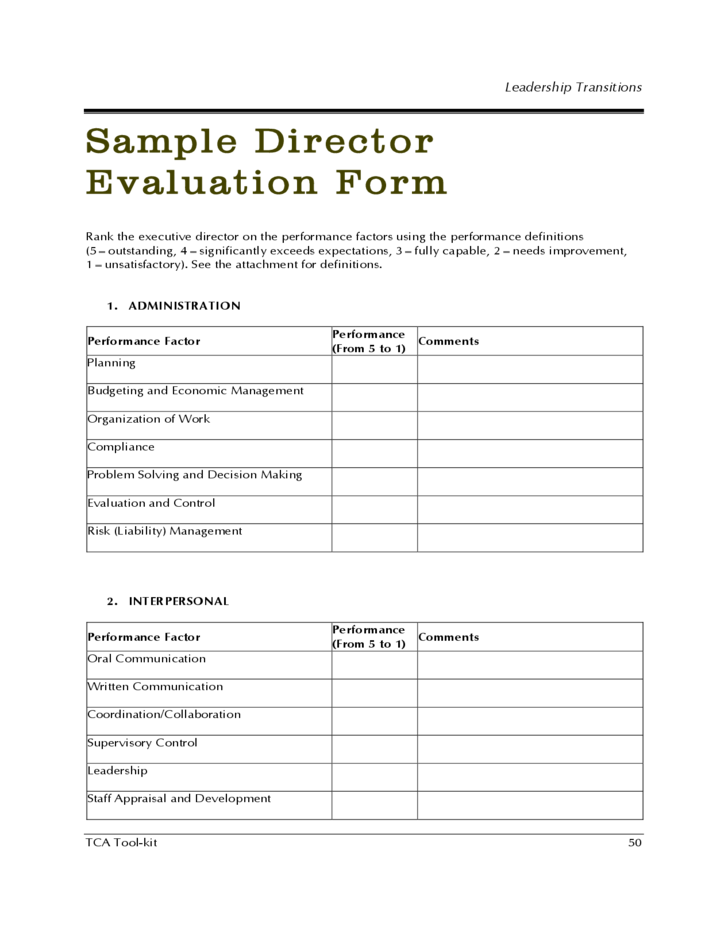 Sample Director Evaluation Form Free Download