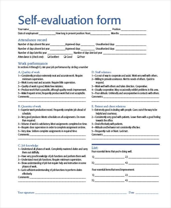 Self Evaluation Examples Determine What Kind Of Evaluation Is 