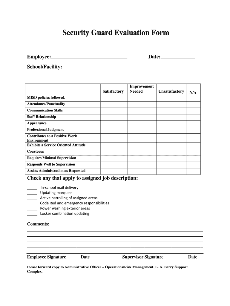 Self Evaluation Form For Security Guard Fill Out Sign Online DocHub