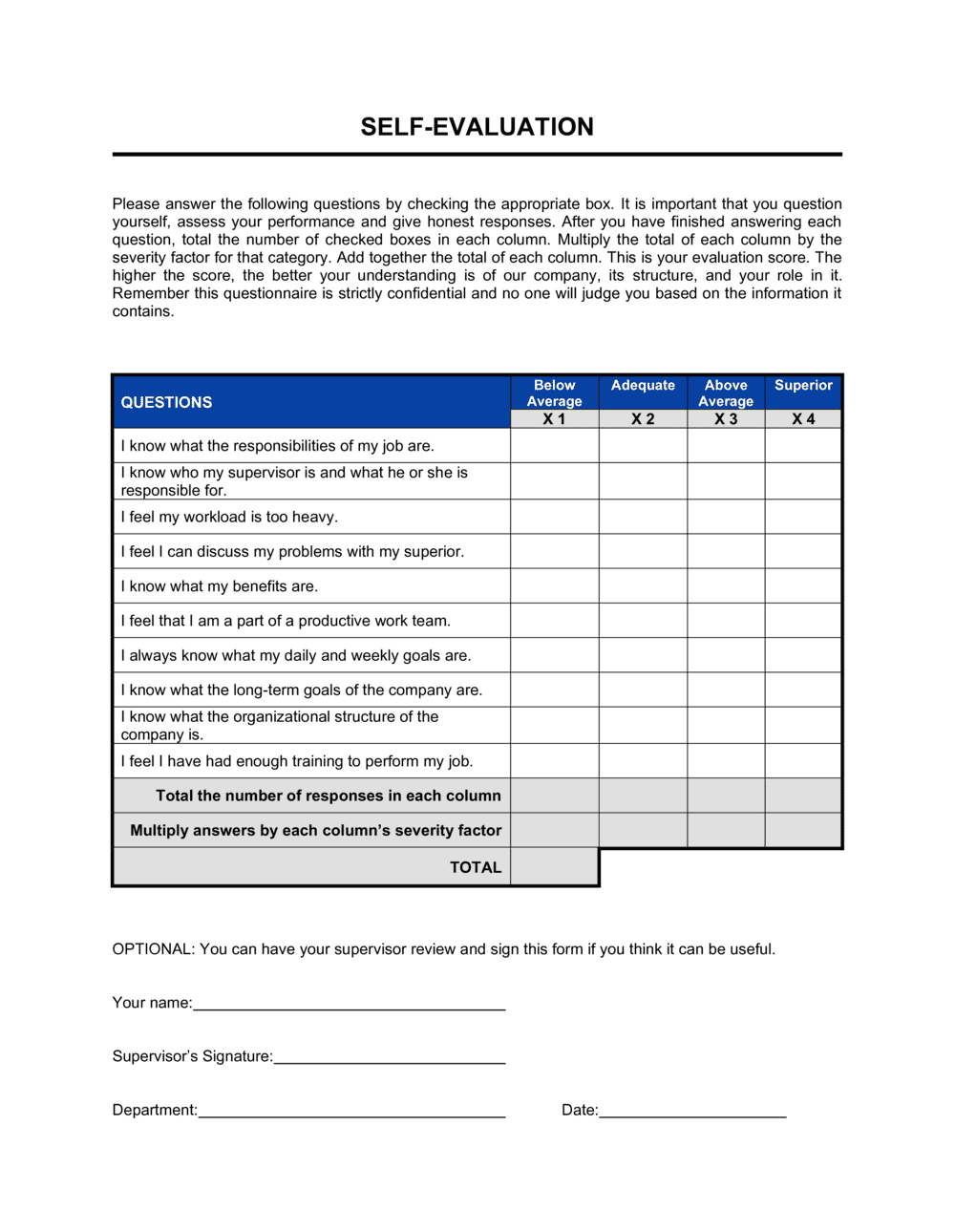 Self Evaluation Form Of Receptionist Goals For Receptionist Fill
