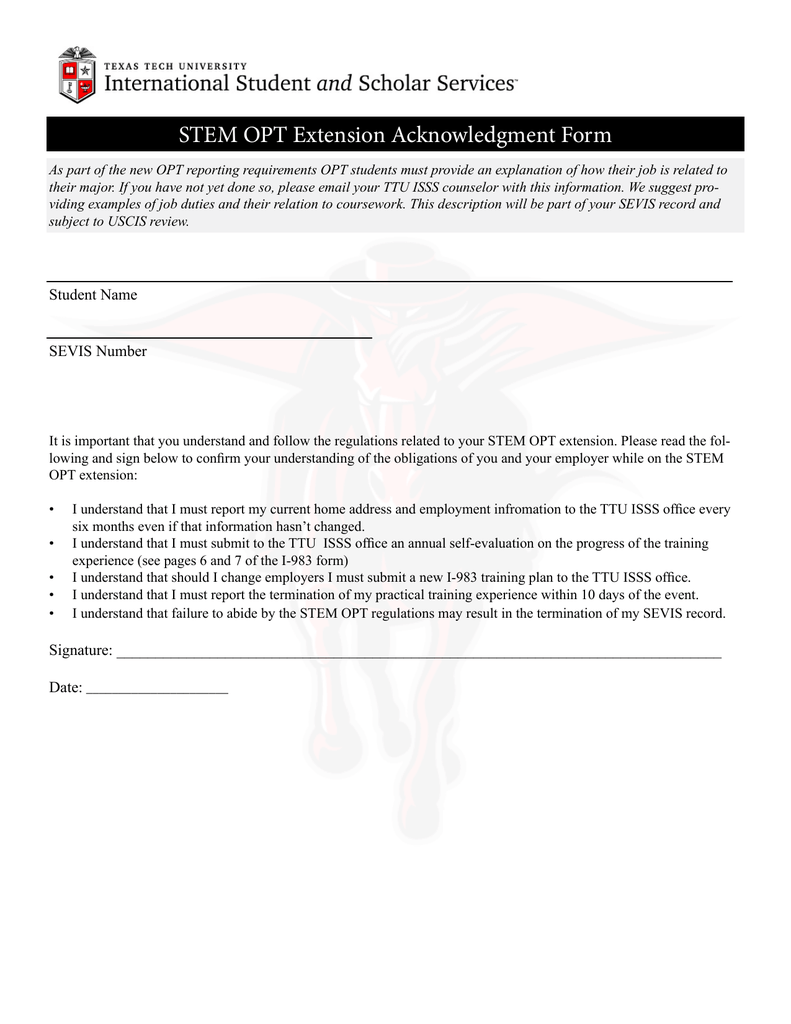 STEM OPT Extension Acknowledgment Form