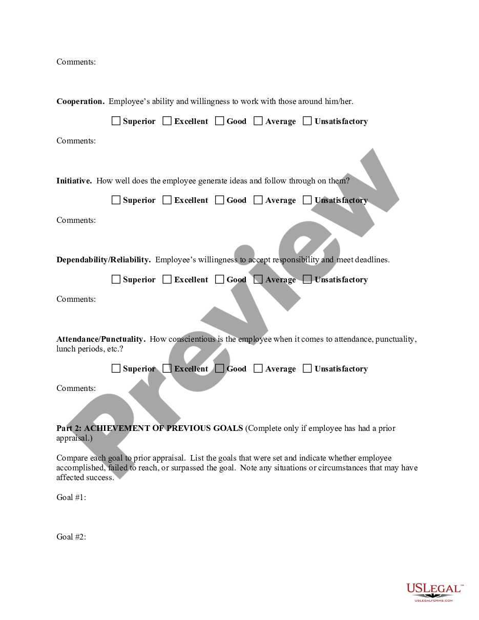 Tarrant Texas Employee Evaluation Form For Plumber US Legal Forms