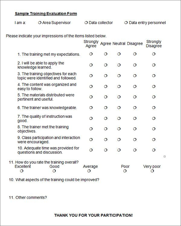 Training Evaluation Template End Course Feedback Form Sample Download Free