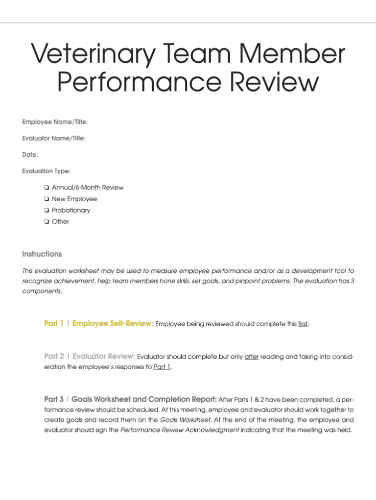Veterinary self evaluation form evaluationform